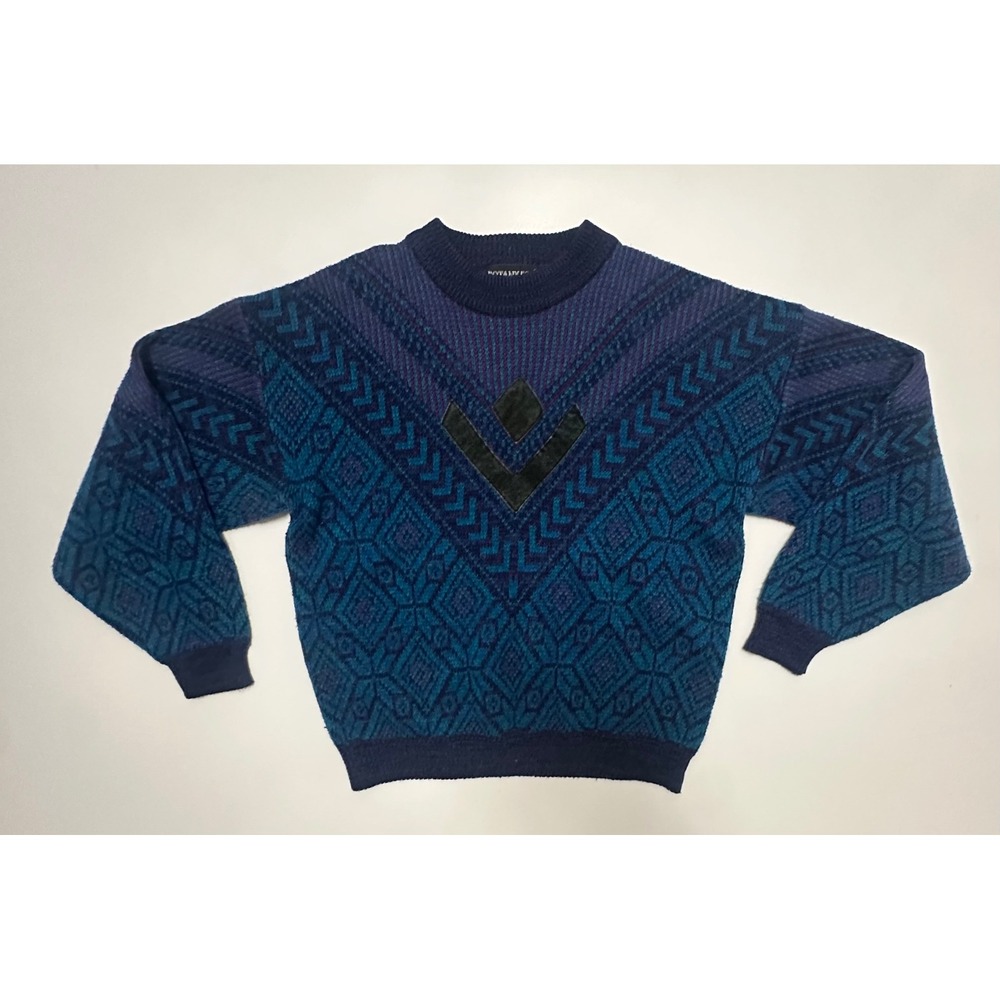 Vintage Botany 500 Mens Large Blue Purple Geometric Knit Acrylic Sweater Sony L
